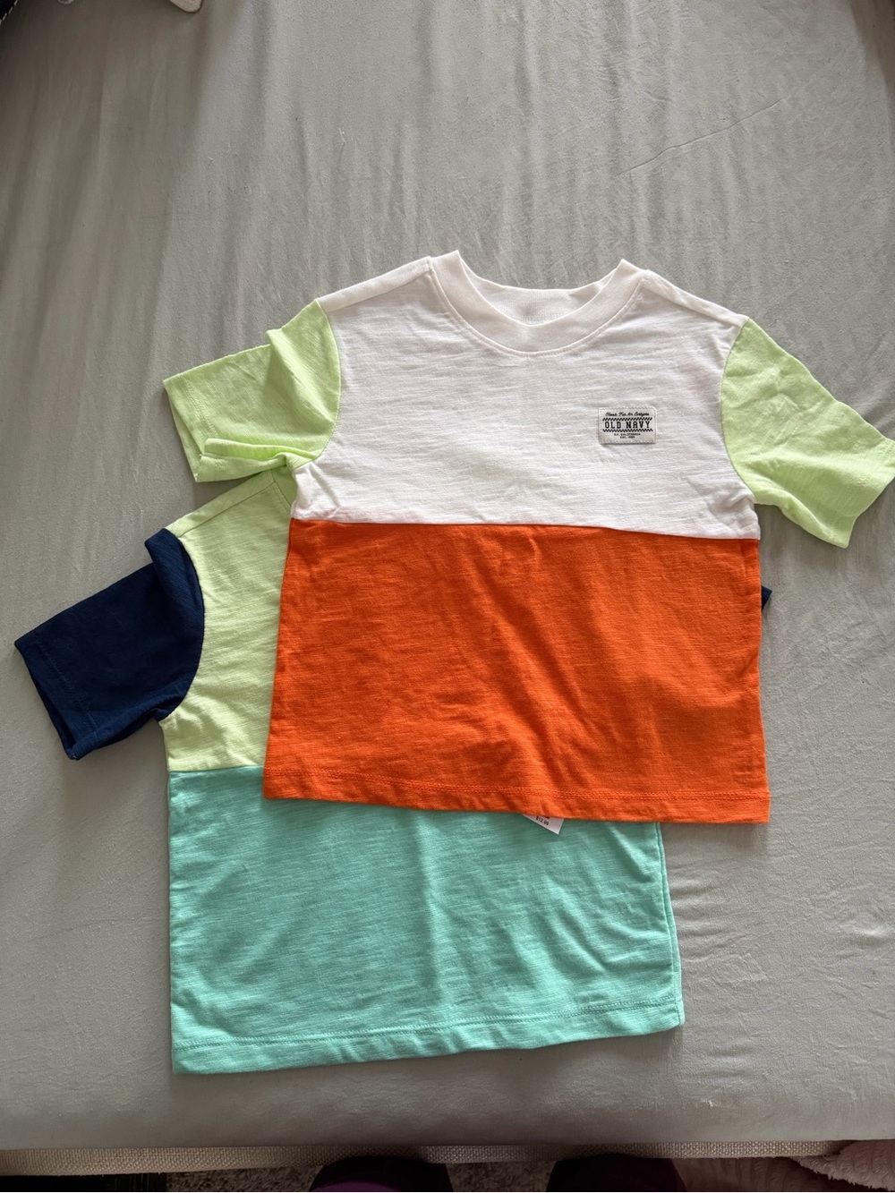 Old Navy Kids Colorblock Tees - White, Orange & Light Green